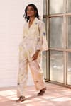 Buy_Prama By Pratima Pandey_Ivory Chanderi Embroidery Mandarin Collar Floral Print Jumpsuit _at_Aza_Fashions