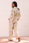 Shop_Prama By Pratima Pandey_Ivory Chanderi Embroidery Mandarin Collar Floral Print Jumpsuit _at_Aza_Fashions