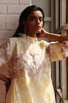 Prama By Pratima Pandey_Ivory Chanderi Mandarin Collar Floral Dress _Online_at_Aza_Fashions