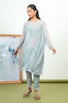 Sage Saga_Gray Chiffon, Crepe Embroidery Round Neck Holly Printed Phiran Kurta Set _Online_at_Aza_Fashions