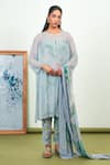 Buy_Sage Saga_Gray Chiffon, Crepe Embroidery Round Neck Holly Printed Phiran Kurta Set _at_Aza_Fashions