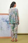 Shop_Sage Saga_Green Chiffon, Crepe Round Neck Holly Printed Shirt And Pant Set _at_Aza_Fashions