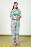 Buy_Sage Saga_Gray Crepe Collared Holly Leaf Print Shirt With Pant _at_Aza_Fashions