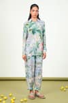 Buy_Sage Saga_Gray Crepe Collared Holly Leaf Print Shirt With Pant _Online_at_Aza_Fashions