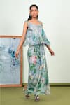 Buy_Sage Saga_Gray Chiffon, Crepe, Silk Tassels Round Neck Holly Printed Top And Dhoti Skirt Set _Online_at_Aza_Fashions