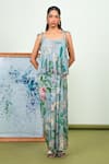 Sage Saga_Gray Chiffon, Crepe, Silk Tassels Round Neck Holly Printed Top And Dhoti Skirt Set _at_Aza_Fashions