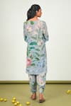 Shop_Sage Saga_Gray Crepe, Chiffon Embroidery Split V-neck Holly Floral Print Kurta Set _at_Aza_Fashions