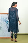 Shop_Sage Saga_Blue Chiffon, Crepe Embroidery Keyhole Neck Floral Print Phiran Kurta Set _at_Aza_Fashions