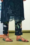 Buy_Sage Saga_Blue Chiffon, Crepe Embroidery Keyhole Neck Floral Print Phiran Kurta Set 