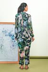 Shop_Sage Saga_Blue Chiffon, Crepe V-neck Floral Print Shirt With Pant _at_Aza_Fashions