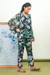 Buy_Sage Saga_Blue Chiffon, Crepe V-neck Floral Print Shirt With Pant _Online_at_Aza_Fashions