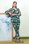 Buy_Sage Saga_Blue Chiffon, Crepe V-neck Floral Print Shirt With Pant _at_Aza_Fashions