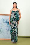 Buy_Sage Saga_Blue Silk, Chiffon, Crepe Tassels Scoop Neck Floral Print Top And Dhoti Skirt Set _at_Aza_Fashions