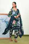 Sage Saga_Blue Crepe, Chiffon V-neck Floral Print Kurta Pant Set _at_Aza_Fashions