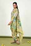 Sage Saga_Green Crepe, Chiffon Embroidery V-neck Zinnia Floral Print Kurta Set _Online_at_Aza_Fashions