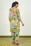 Shop_Sage Saga_Green Crepe, Chiffon Embroidery V-neck Zinnia Floral Print Kurta Set _at_Aza_Fashions