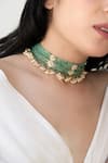 Shop_Do Taara_Green Kundan Necklace _Online_at_Aza_Fashions
