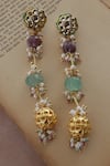 Shop_Do Taara_Green Pearls Mint Kundan Earrings _at_Aza_Fashions