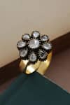 Shop_Do Taara_Gold Plated Diamonds Floral Polki Ring _at_Aza_Fashions