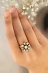 Do Taara_Gold Plated Diamonds Floral Polki Ring _Online_at_Aza_Fashions