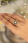 Shop_Do Taara_Gold Plated Diamonds Floral Polki Ring _Online_at_Aza_Fashions
