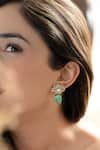Buy_Do Taara_Green Stones, Crystals Floral Polki Earrings _at_Aza_Fashions