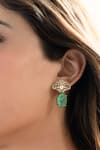 Shop_Do Taara_Green Stones, Crystals Floral Polki Earrings _at_Aza_Fashions