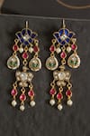 Shop_Do Taara_Multi Color Pearls Multicolored Kundan Earrings _at_Aza_Fashions