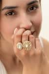 Buy_Do Taara_Gold Plated Pearls, Stones Floral Polki Ring _at_Aza_Fashions