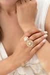 Do Taara_Gold Plated Pearls, Stones Floral Polki Ring _Online_at_Aza_Fashions