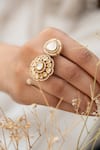Buy_Do Taara_Gold Plated Pearls, Stones Floral Polki Ring _Online_at_Aza_Fashions