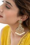 Do Taara_Gold Plated Pearls, Diamonds Victorian Floral Polki Earrings _Online_at_Aza_Fashions