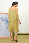Shop_Sage Saga_Green Chiffon, Crepe Embroidery Keyhole Neck Zinnia Phiran Set _at_Aza_Fashions