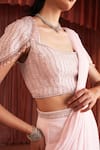Buy_Akara_Pink Georgette Embroidery, Beads Square Neck Baby Pre-draped Saree And Blouse Set 