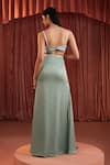 Shop_Akara_Green Satin Beads Sweetheart , Open Sea Organza Cape And Skirt Set 