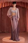 Buy_Akara_Purple Satin Beads Sweetheart , Open Organza Cape And Skirt Set _at_Aza_Fashions