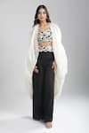 Buy_Anamika Khanna_Ivory Embroidery Open , Square Contrast Cape And Pant Set _Online_at_Aza_Fashions