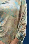 Tarun Tahiliani_Green Asymmetric Floral Pattern Dress _at_Aza_Fashions