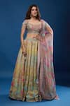 Buy_Tarun Tahiliani_Multi Color Beads, Sequins Notched Neck Floral Pattern Lehenga Set _at_Aza_Fashions