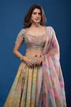 Tarun Tahiliani_Multi Color Beads, Sequins Notched Neck Floral Pattern Lehenga Set _at_Aza_Fashions