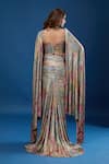 Shop_Tarun Tahiliani_Multi Color Sweetheart Neck Floral Pattern Concept Saree Set _at_Aza_Fashions