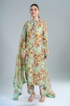 Buy_Anamika Khanna_Sky Blue Embroidery Round Neck Floral Print Kurta Set _at_Aza_Fashions