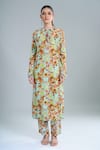 Shop_Anamika Khanna_Sky Blue Embroidery Round Neck Floral Print Kurta Set _Online_at_Aza_Fashions