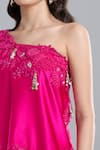 Shop_Anamika Khanna_Fuchsia Satin Embroidery One Shoulder, Bandeau Neck Cape And Pant Set _Online_at_Aza_Fashions