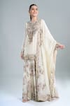 Buy_Anamika Khanna_Ivory Beads, Embroidery Round Neck Short Kurta Gharara Set _Online_at_Aza_Fashions