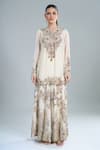 Buy_Anamika Khanna_Ivory Beads, Embroidery Round Neck Short Kurta Gharara Set 