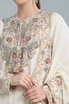 Shop_Anamika Khanna_Ivory Beads, Embroidery Round Neck Short Kurta Gharara Set 