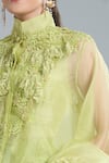 Shop_Anamika Khanna_Green Embroidery Mandarin Collar Lime Shirt And Draped Skirt Set _Online_at_Aza_Fashions