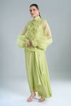 Shop_Anamika Khanna_Green Embroidery Mandarin Collar Lime Shirt And Draped Skirt Set 