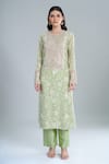 Buy_Anamika Khanna_Green Embroidery Round Neck Floral Kurta Set _Online_at_Aza_Fashions